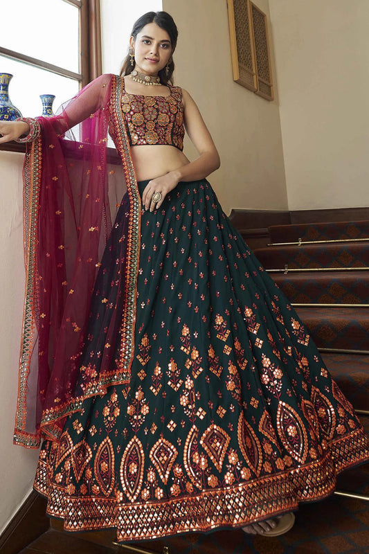 Green Colour Georgette Gota Patti Work Lehenga Choli LC1150095