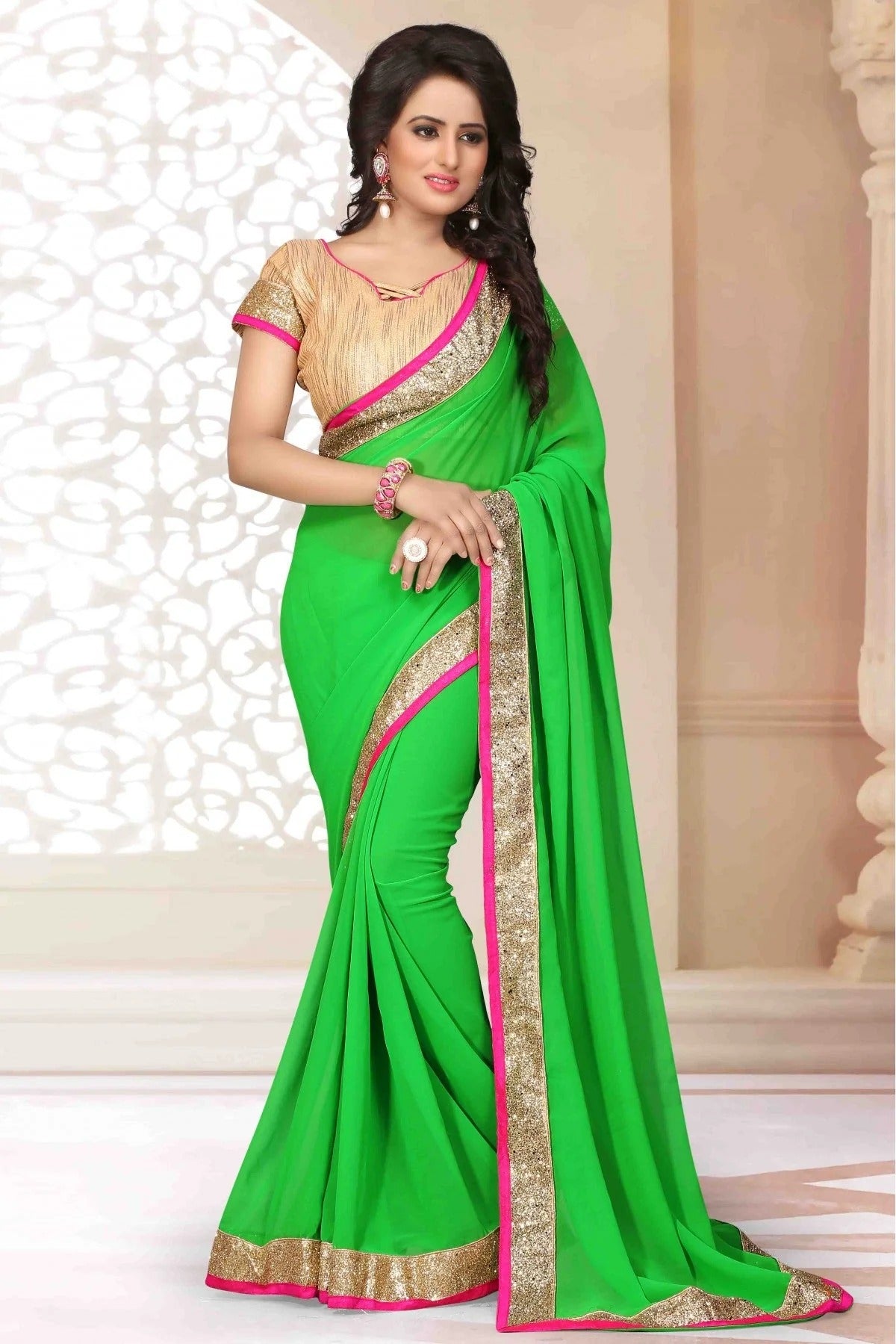 Green Colour Georgette Lace Work Saree SD1120561