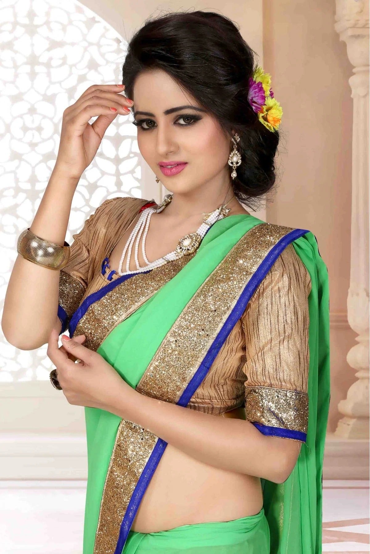Green Colour Georgette Lace Work Saree SD1120567 A