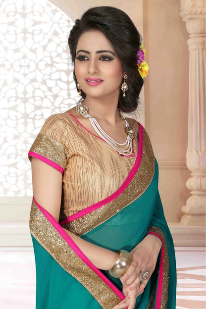 Green Colour Georgette Lace Work Saree SD1120568 A