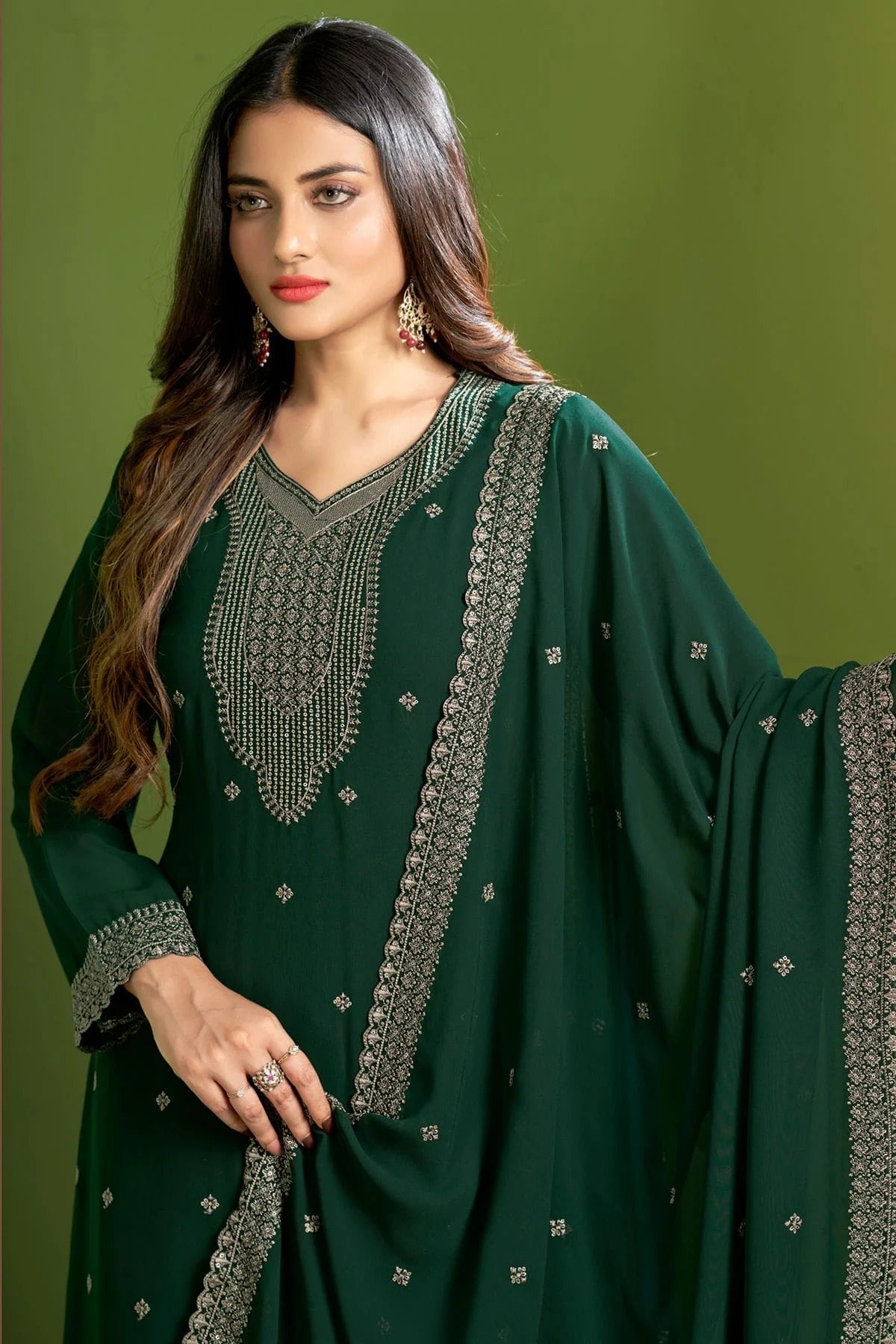 Green Colour Georgette Pant Style Suit SM1110648 A