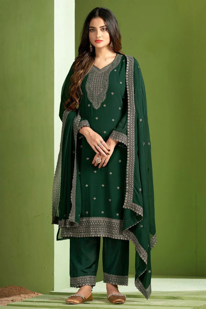 Green Colour Georgette Pant Style Suit SM1110648