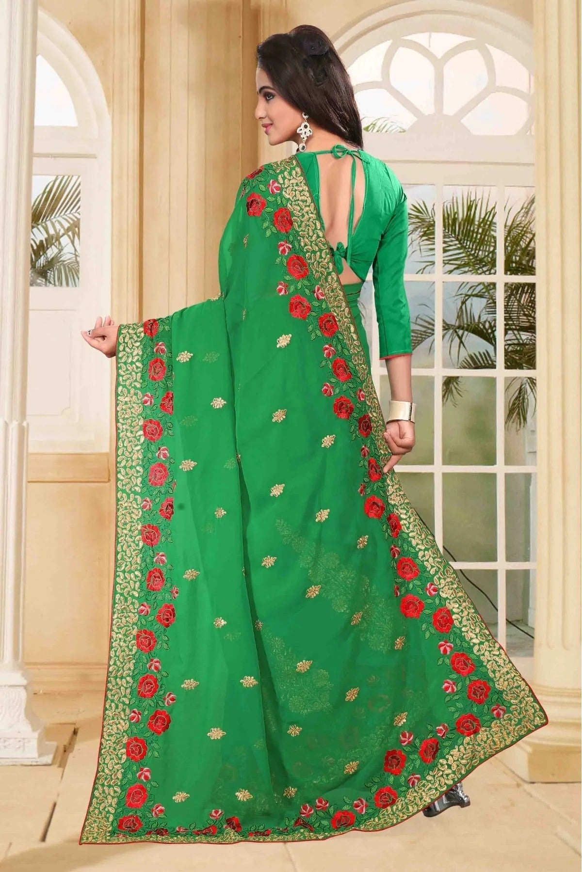 Green Colour Georgette Party Wear Saree SD1120399 A