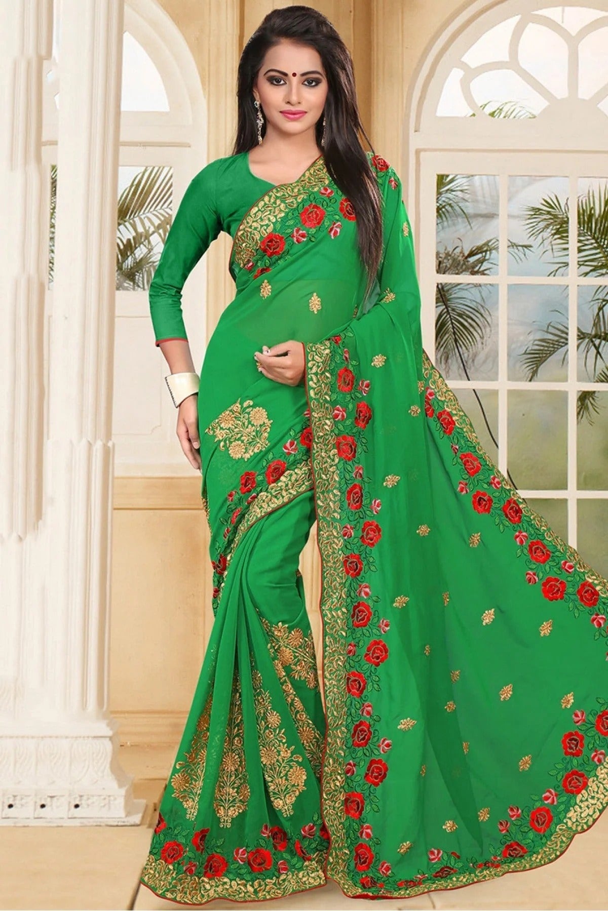 Green Colour Georgette Party Wear Saree SD1120399