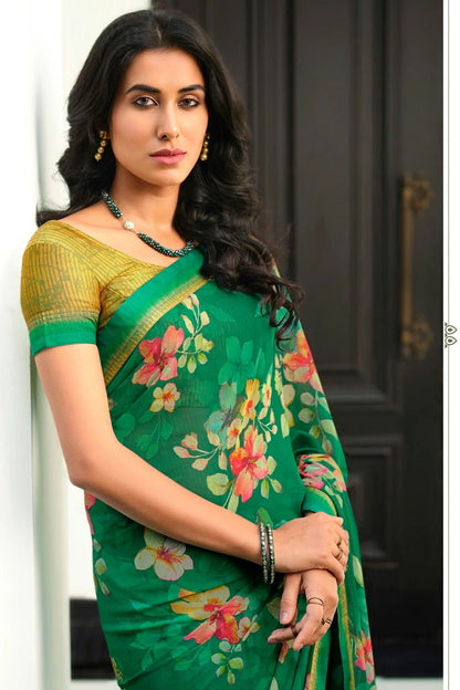 Green Colour Georgette Printed Saree SD1180046 A