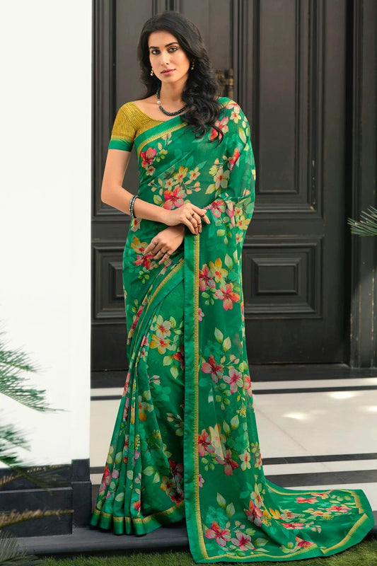 Green Colour Georgette Printed Saree SD1180046