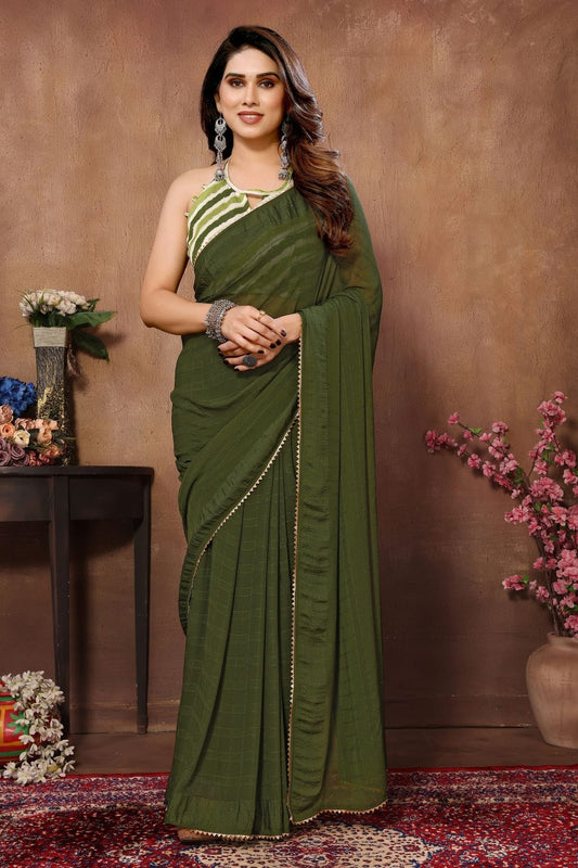 Green Colour Georgette Ready To Wear Saree SD1180027