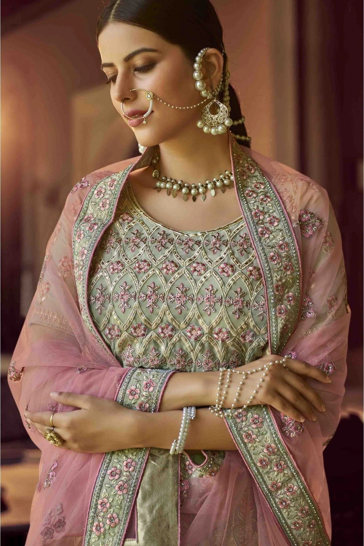 Green Colour Georgette Resham Work Lehenga Choli LC1080241 A