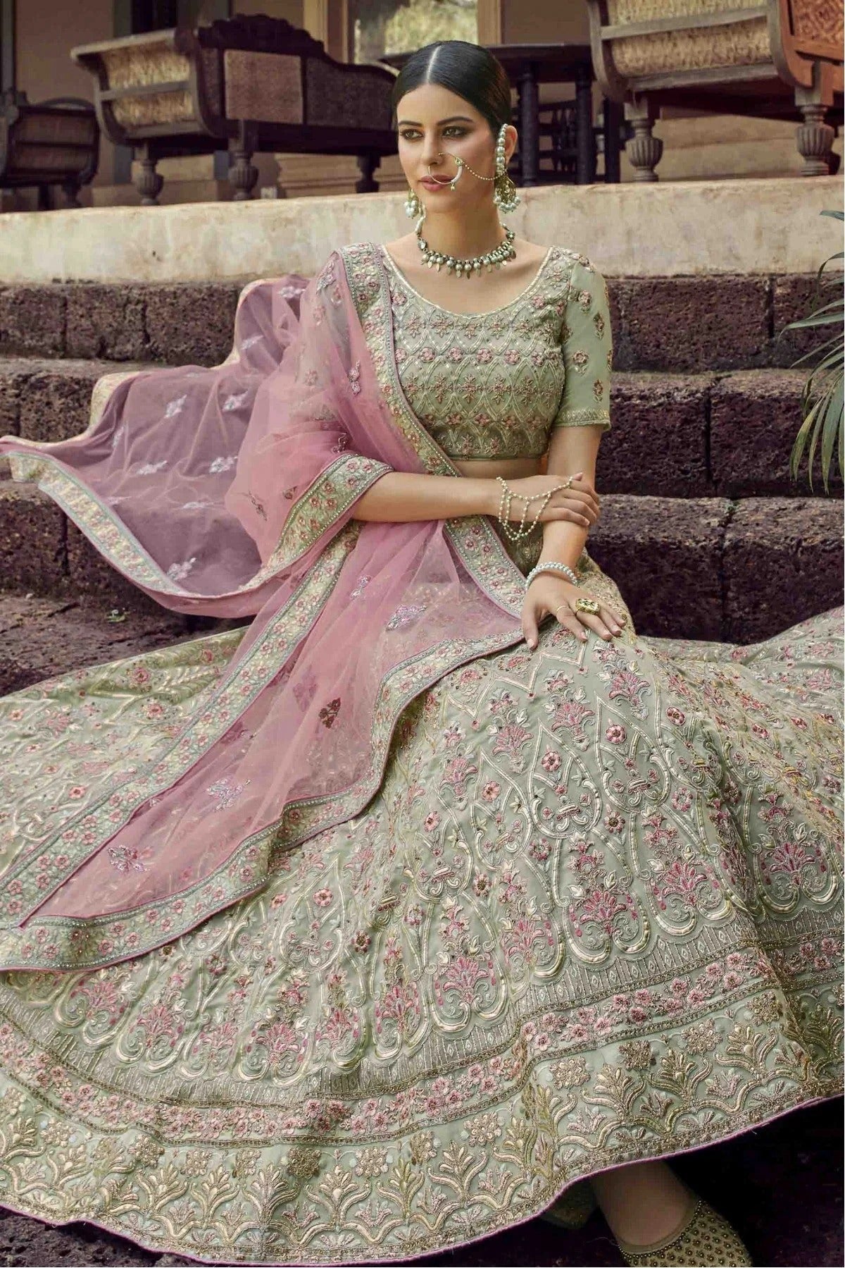 Green Colour Georgette Resham Work Lehenga Choli LC1080241 B