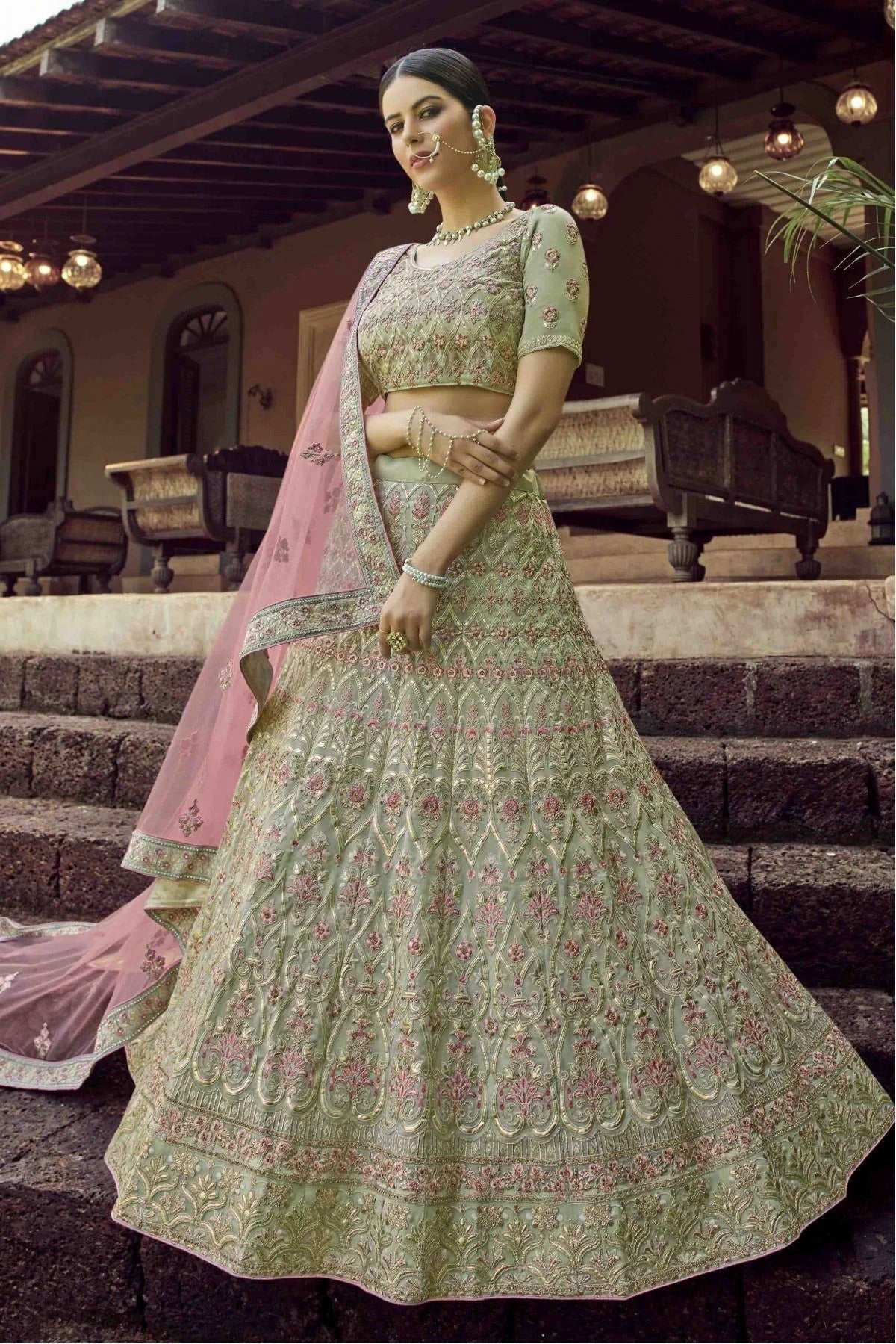 Green Colour Georgette Resham Work Lehenga Choli LC1080241