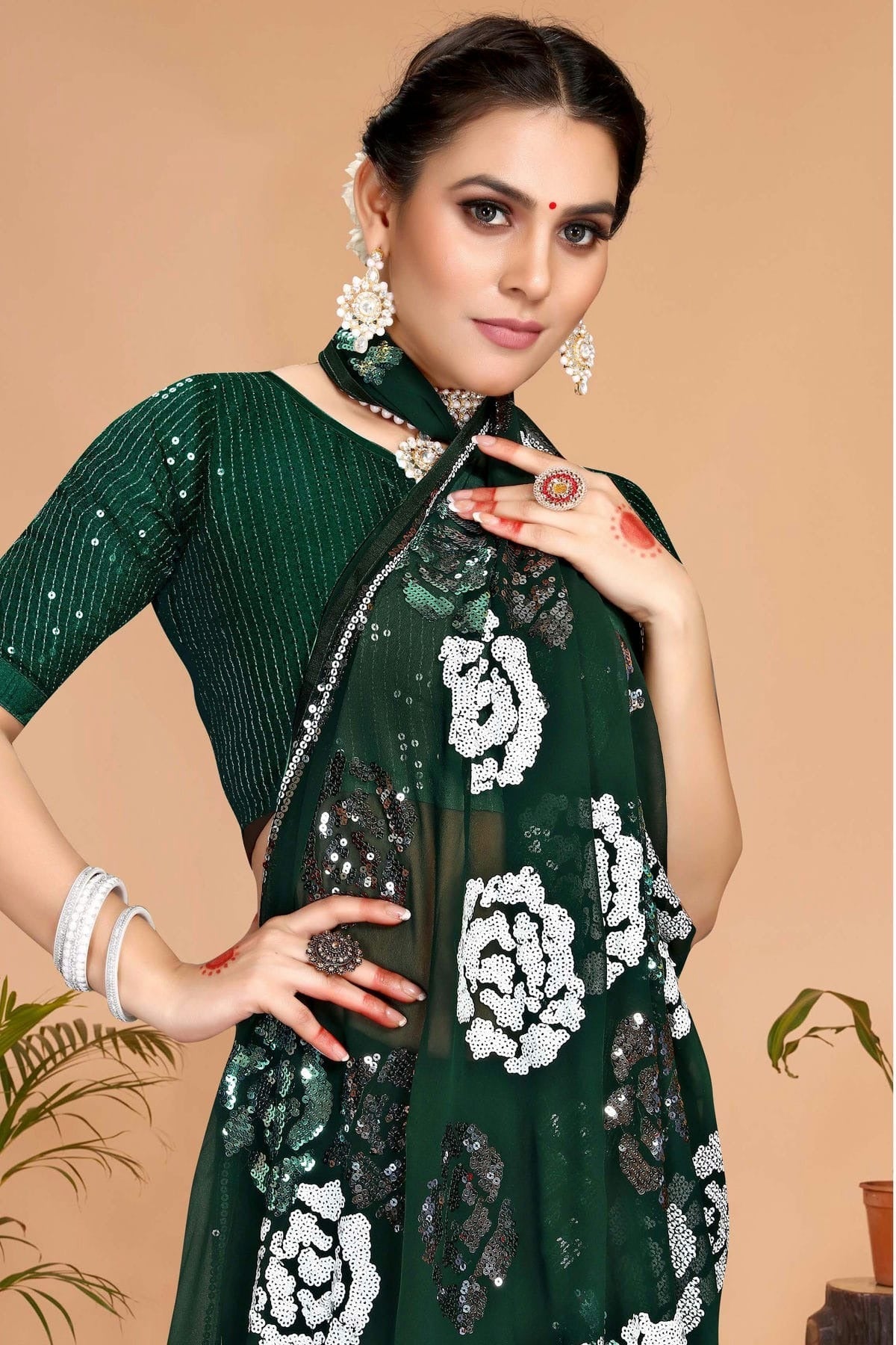 Green Colour Georgette Saree SD1090737 A