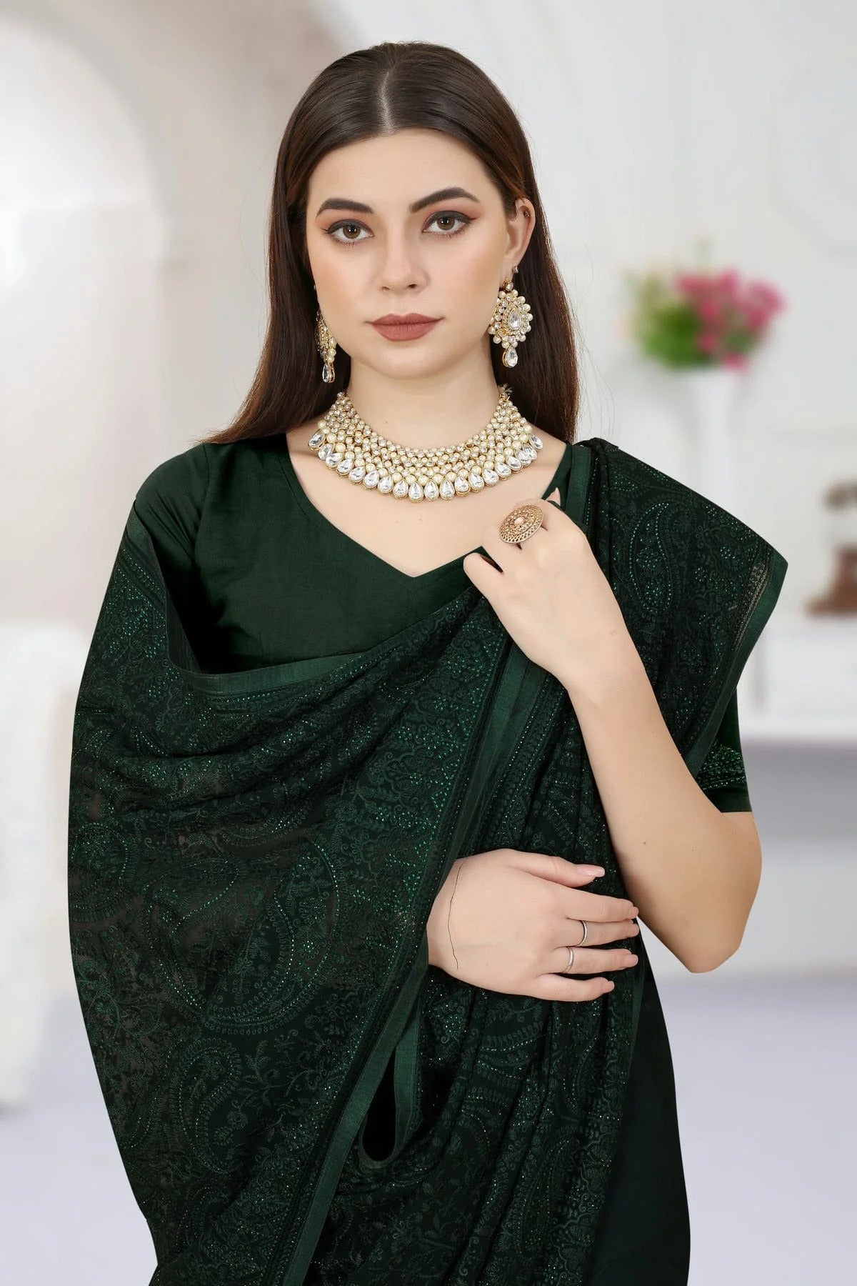 Green Colour Georgette Saree SD1090772 A
