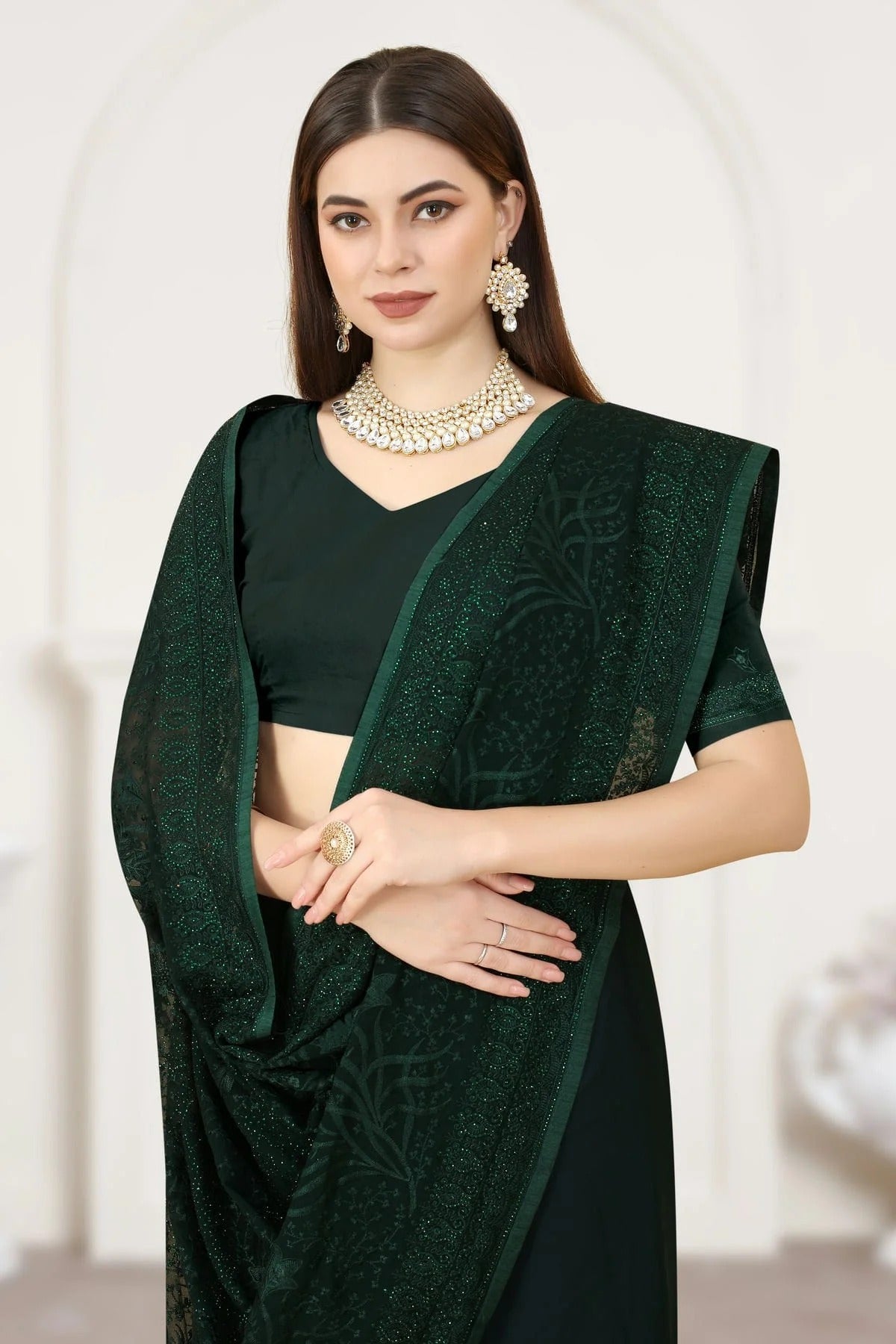 Green Colour Georgette Saree SD1090786 A