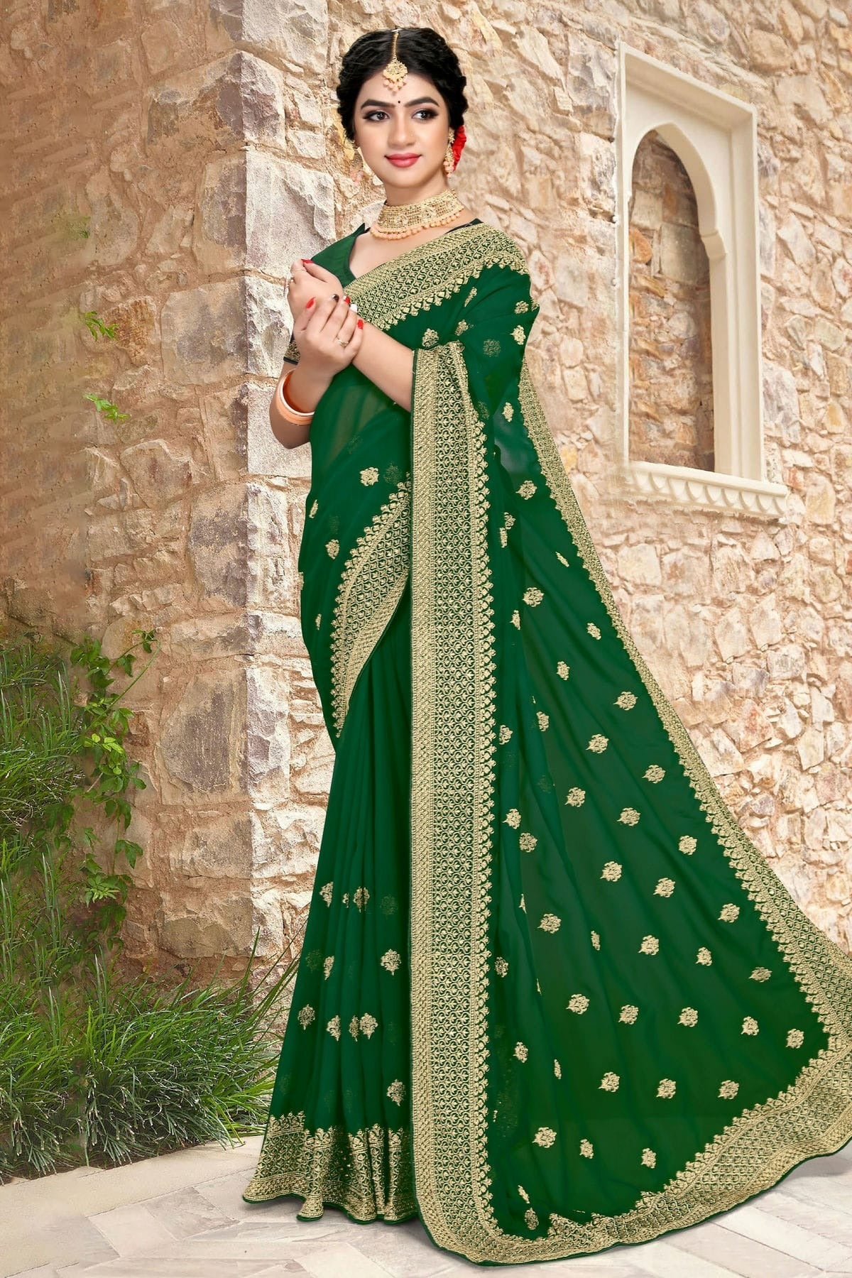 Green Colour Georgette Saree SD1090794