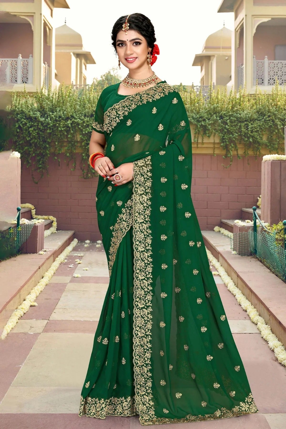 Green Colour Georgette Saree SD1090802