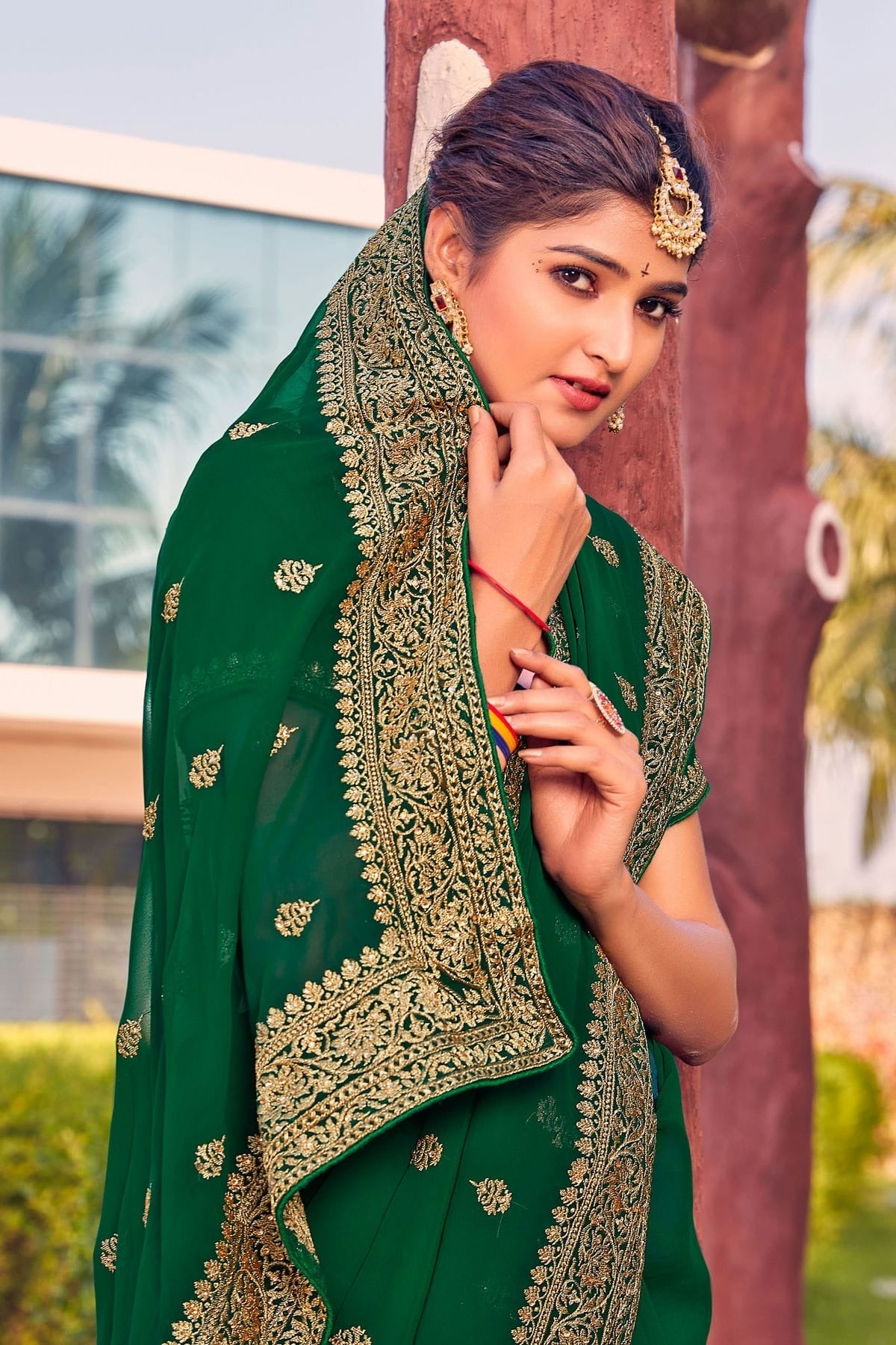 Green Colour Georgette Saree SD1090810 A