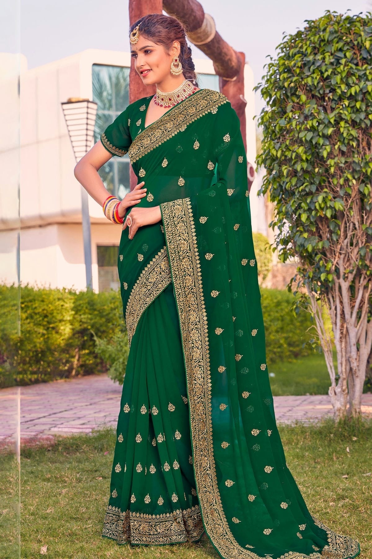 Green Colour Georgette Saree SD1090810