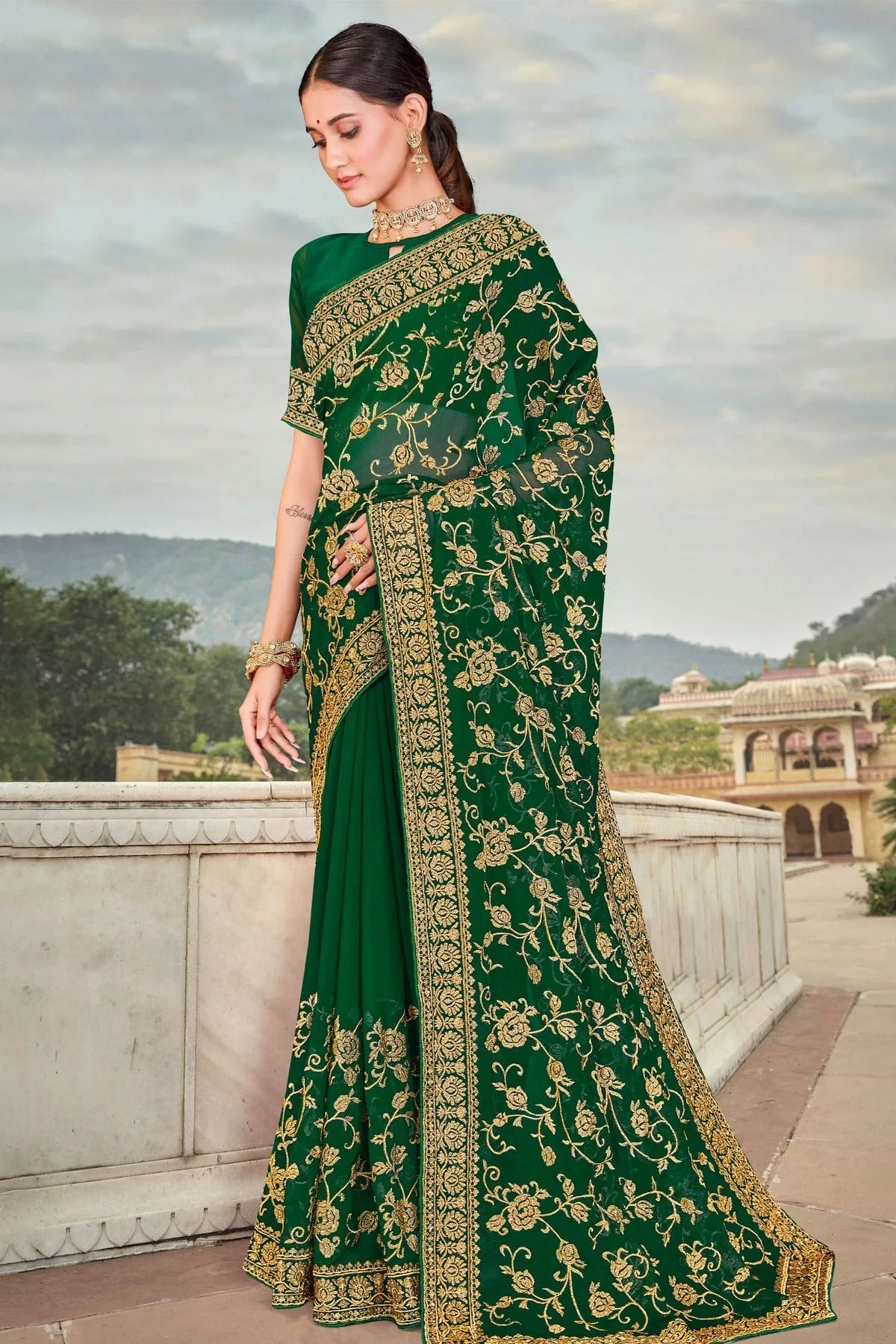 Green Colour Georgette Saree SD1090827