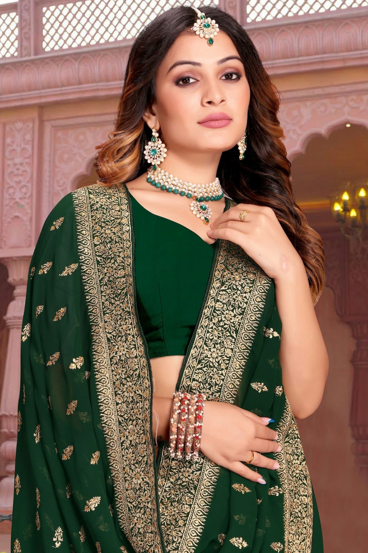 Green Colour Georgette Saree SD1090867 A