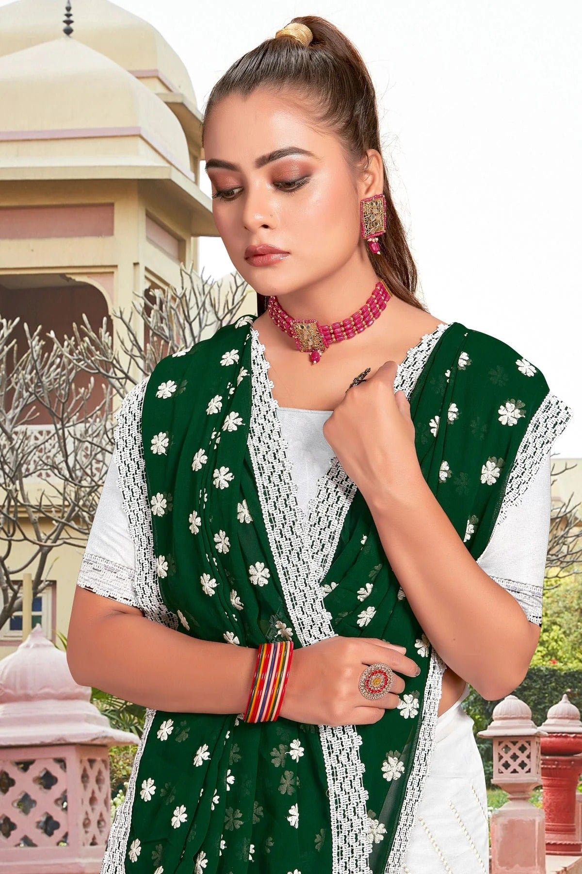 Green Colour Georgette Saree SD1090945 A