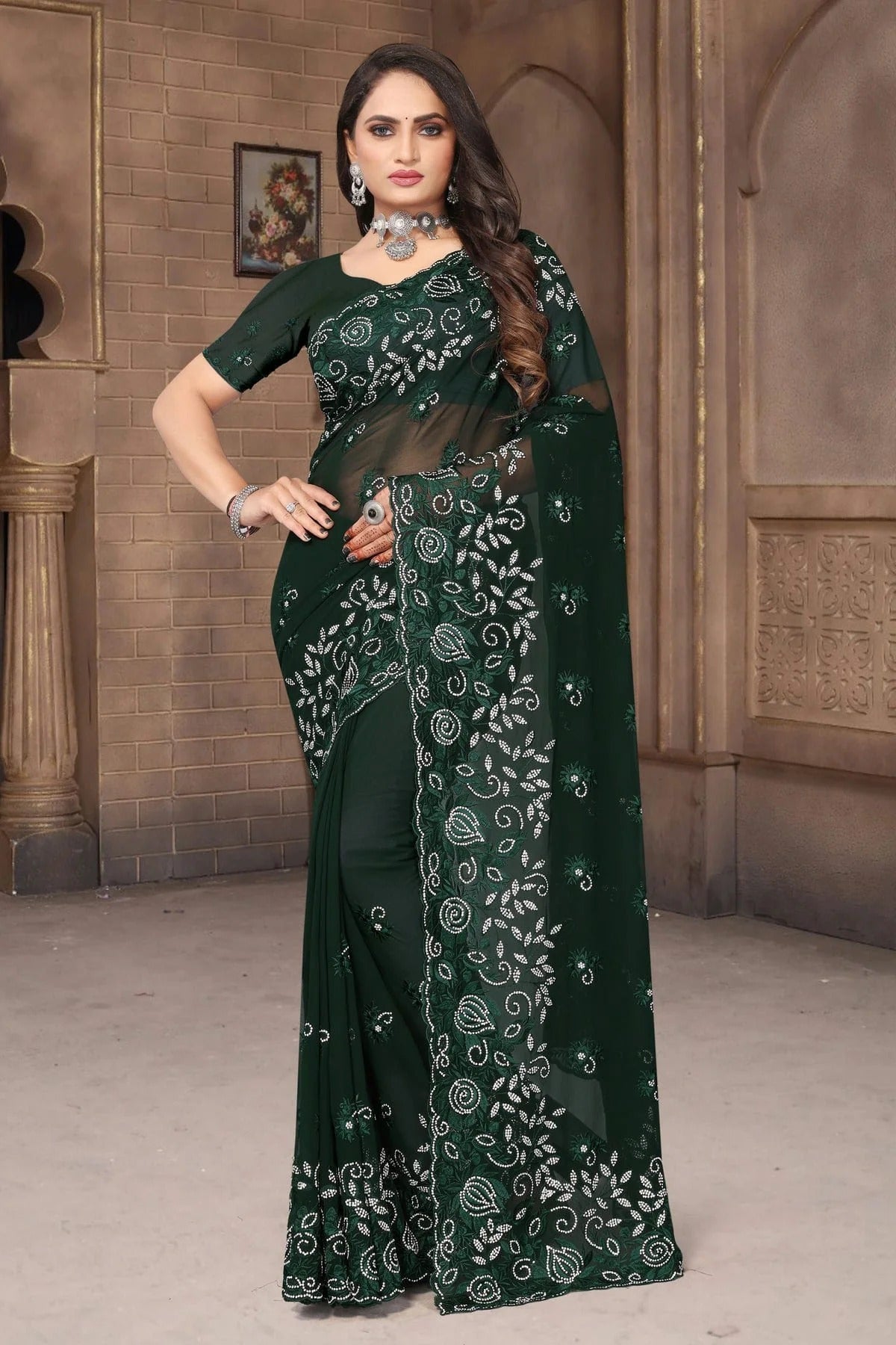 Green Colour Georgette Saree SD1090969