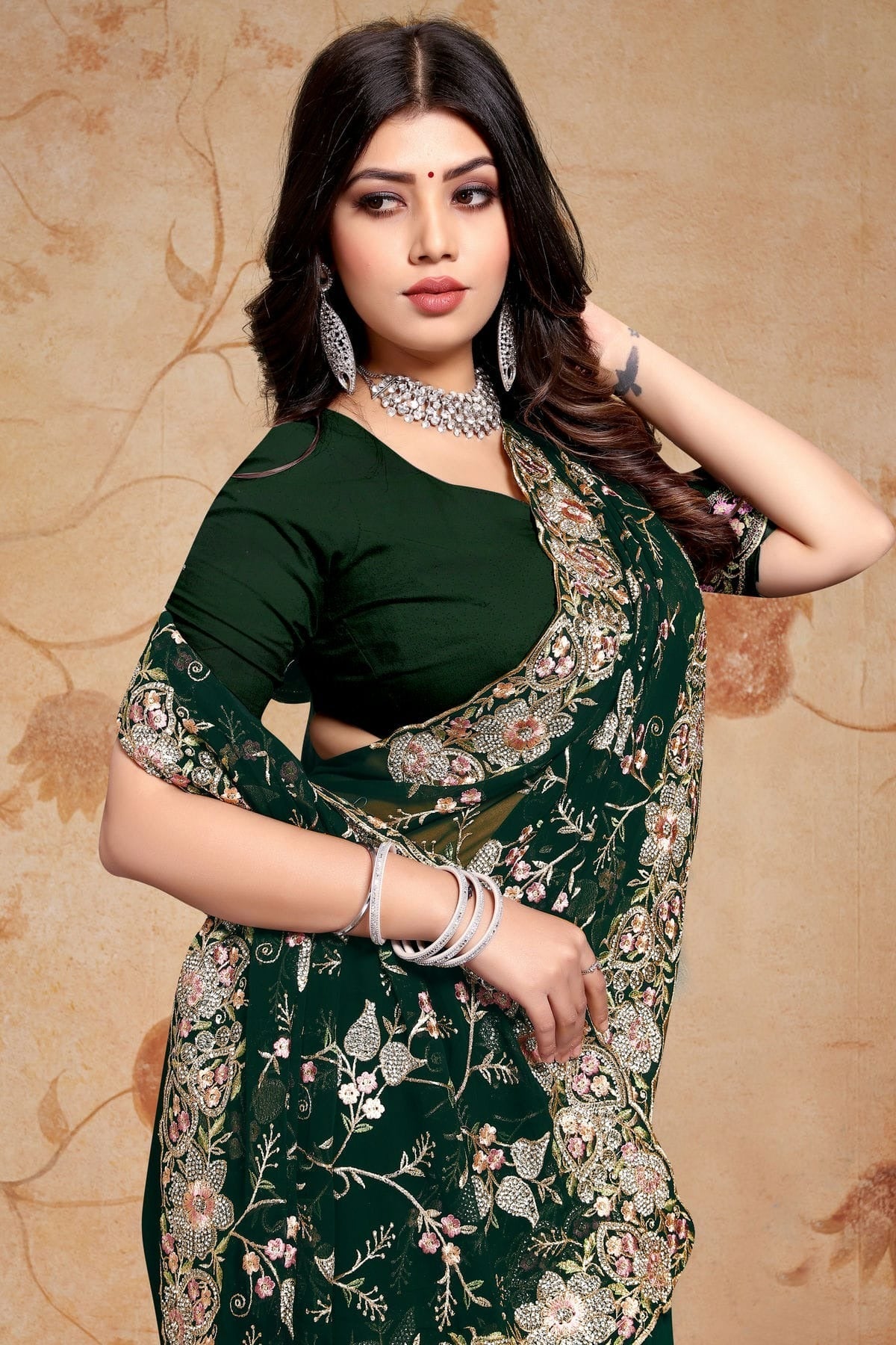 Green Colour Georgette Saree SD1091029 A