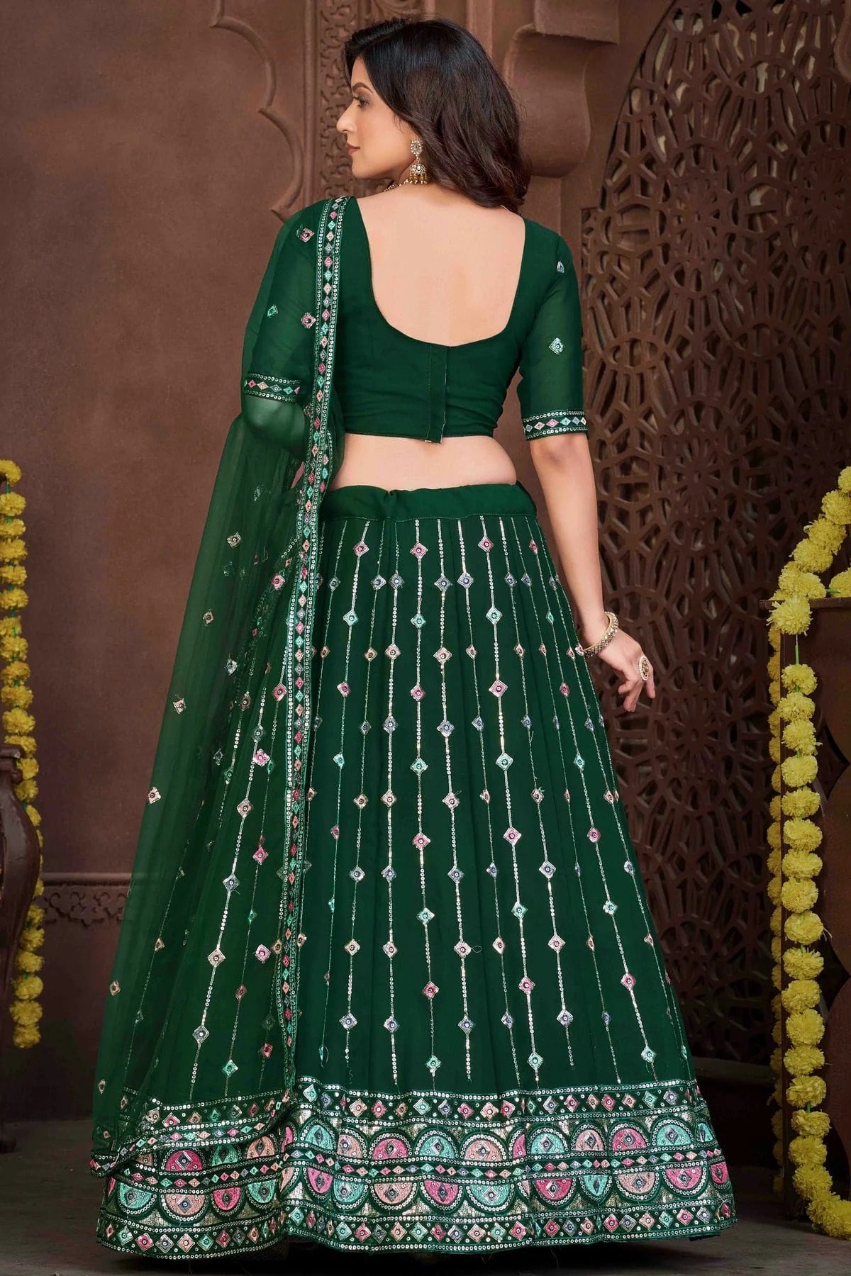 Green Colour Georgette Semi Stitched Lehenga Choli LC1170046 B