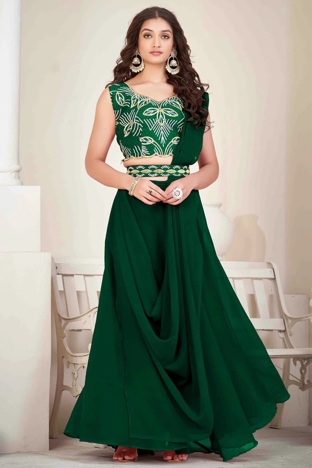 Green Colour Georgette Semi Stitched Lehenga Choli LC1170052