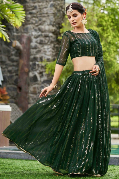 Green Colour Georgette Semi Stitched Lehenga Choli LC1170061