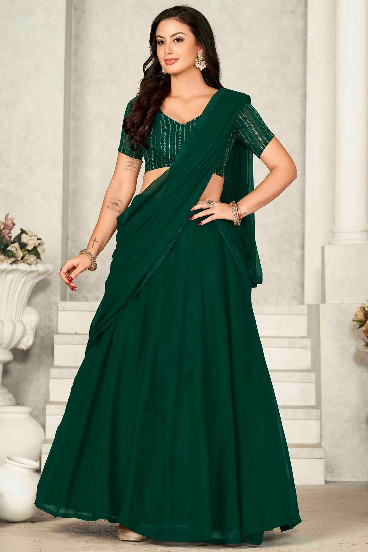Green Colour Georgette Semi Stitched Lehenga Choli LC1170072 A
