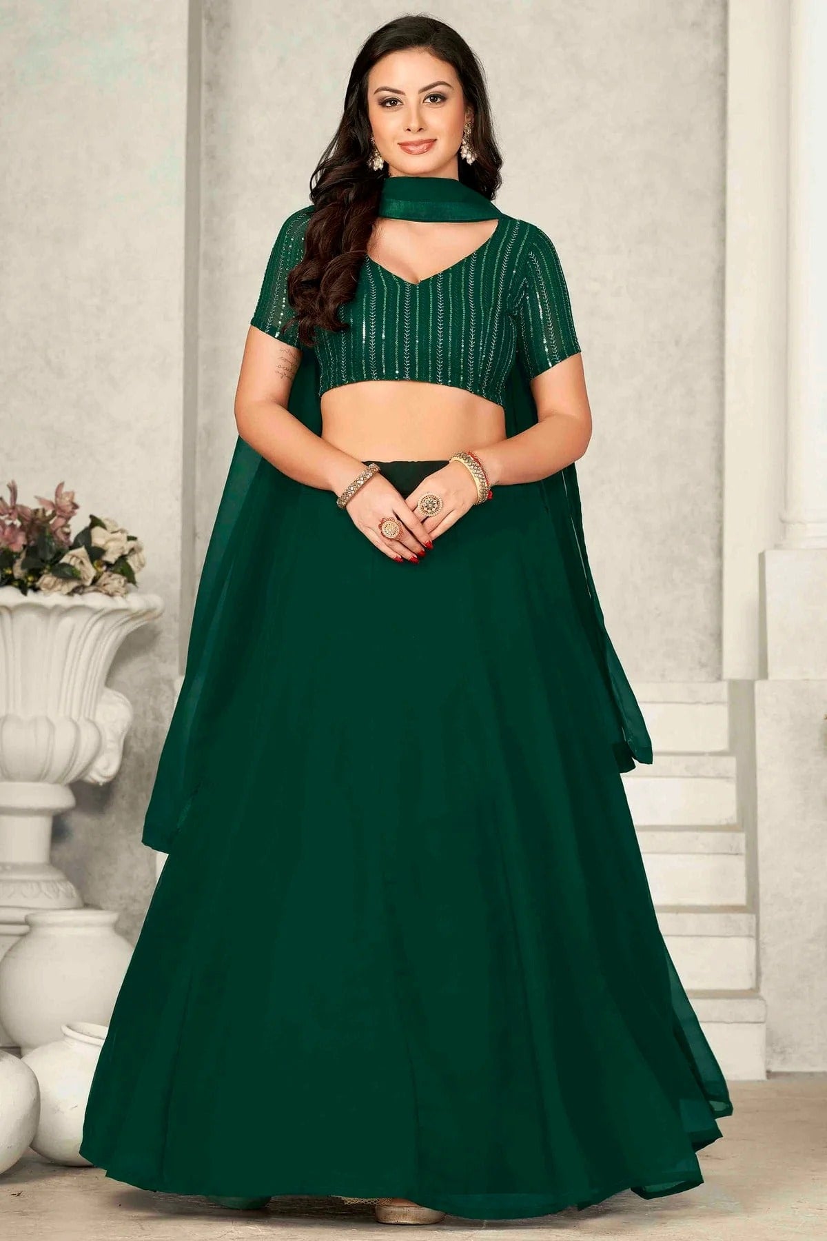 Green Colour Georgette Semi Stitched Lehenga Choli LC1170072