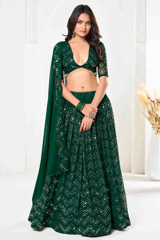 Green Colour Georgette Semi Stitched Lehenga Choli LC1170086