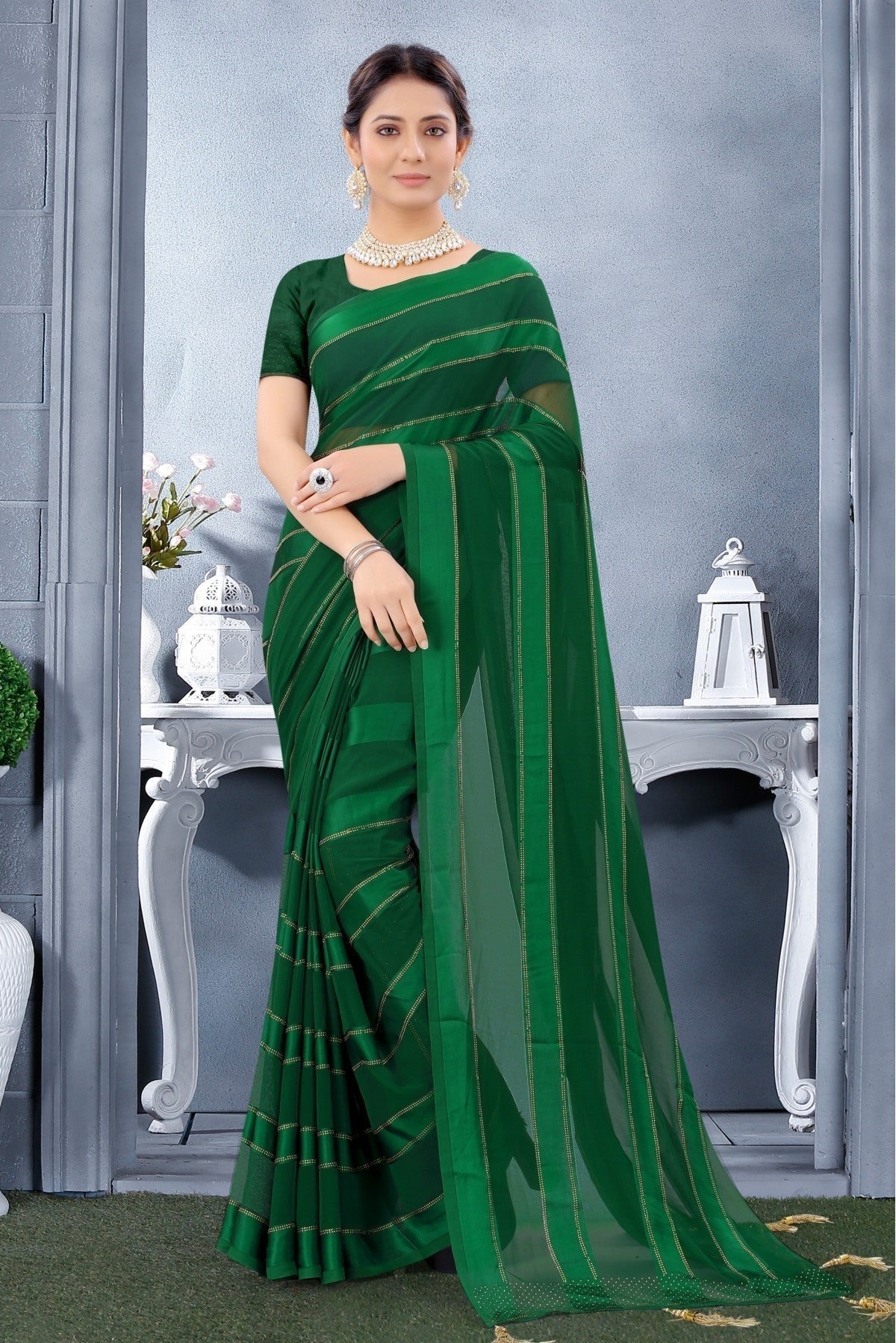 Green Colour Georgette Swarovski Work Saree SD1120200