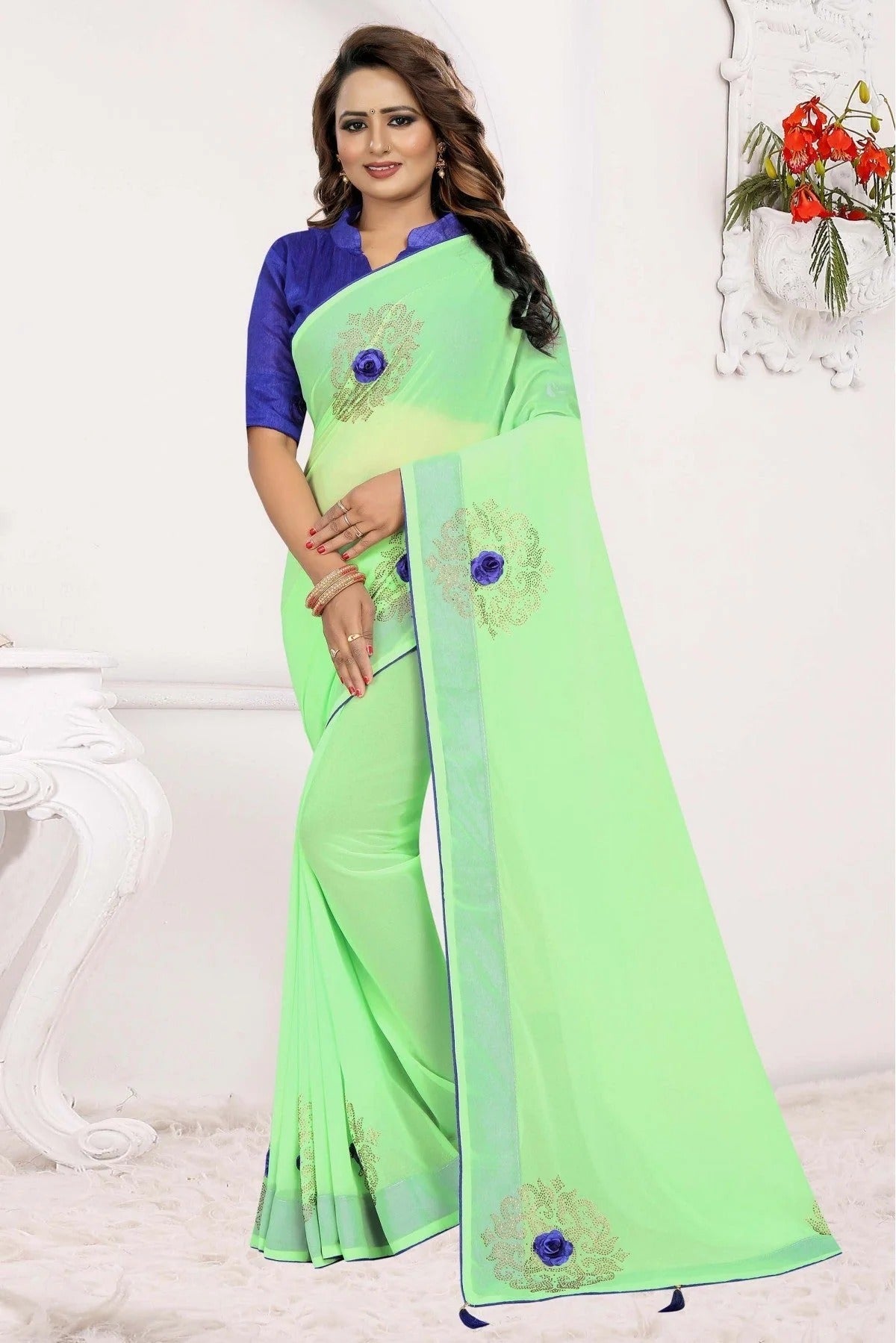 Green Colour Georgette Traditional Saree SD1120554