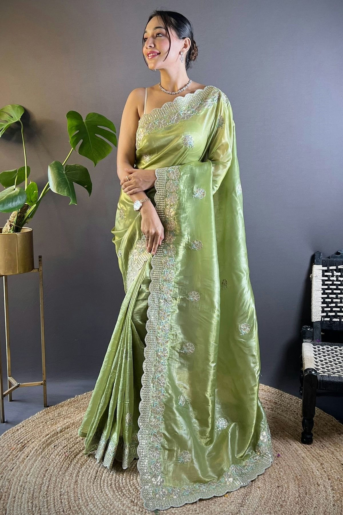 Green Colour Gold Crunchy Designer Saree SD1111762