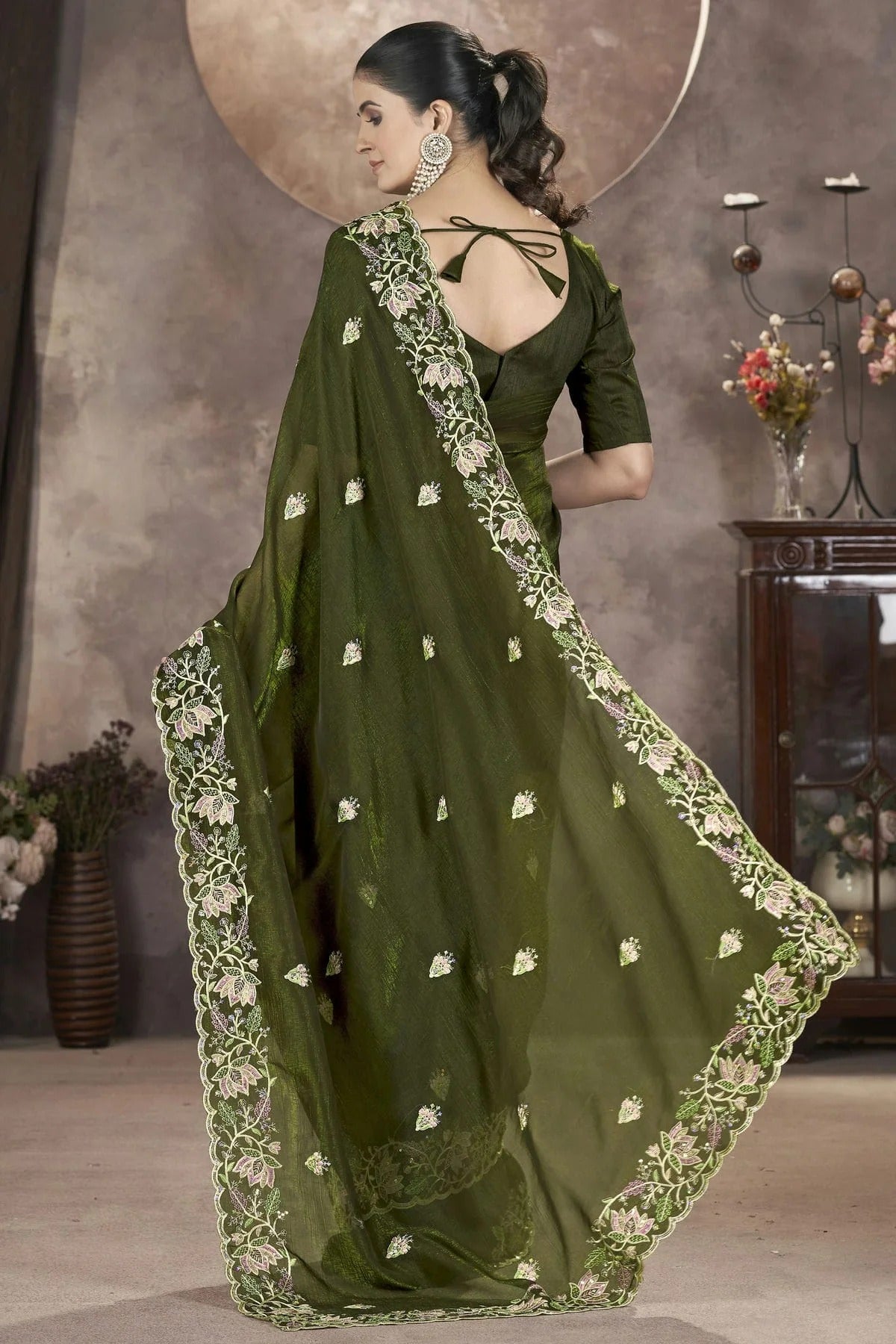 Green Colour Gold Crunchy Designer Saree SD1112572 A