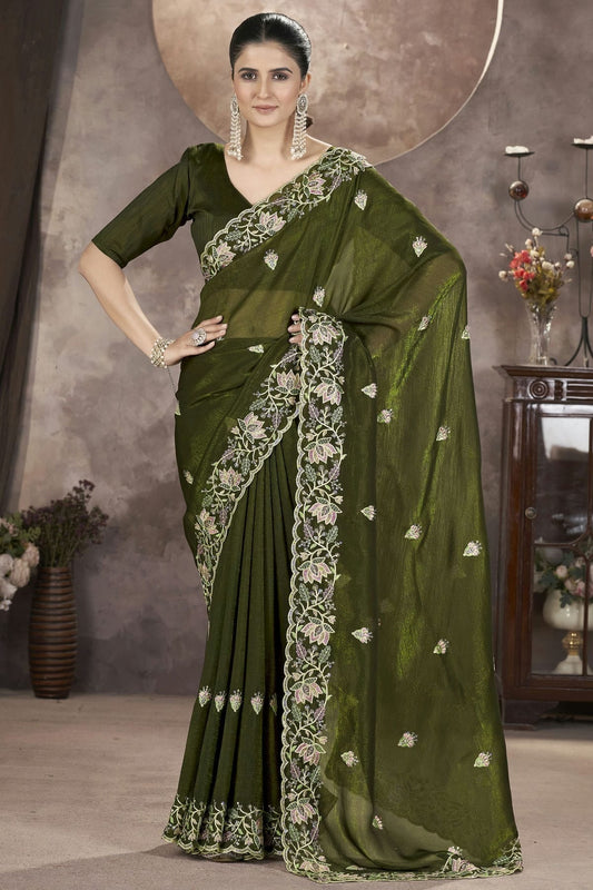 Green Colour Gold Crunchy Designer Saree SD1112572