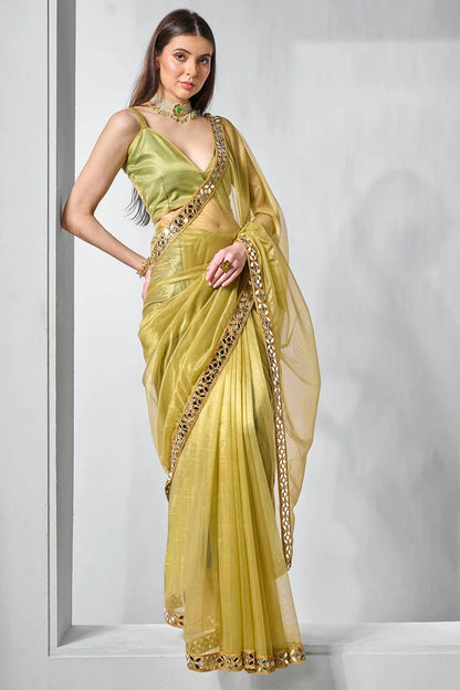Green Colour Gold Tissue Net Designer Saree SD1111710