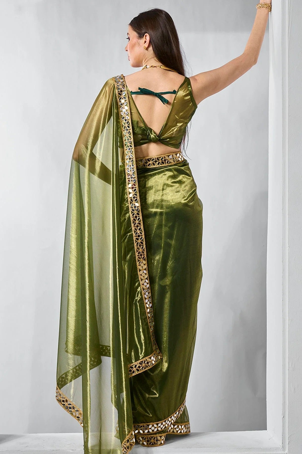 Green Colour Gold Tissue Net Designer Saree SD1111712 A