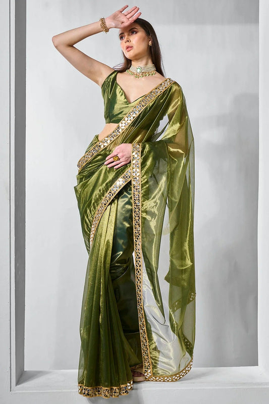 Green Colour Gold Tissue Net Designer Saree SD1111712