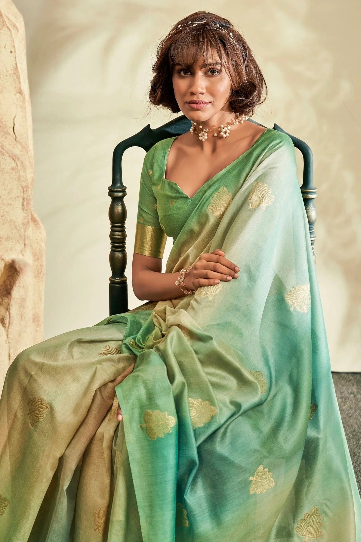 Green Colour Handloom Khadi Saree SD1110035 A