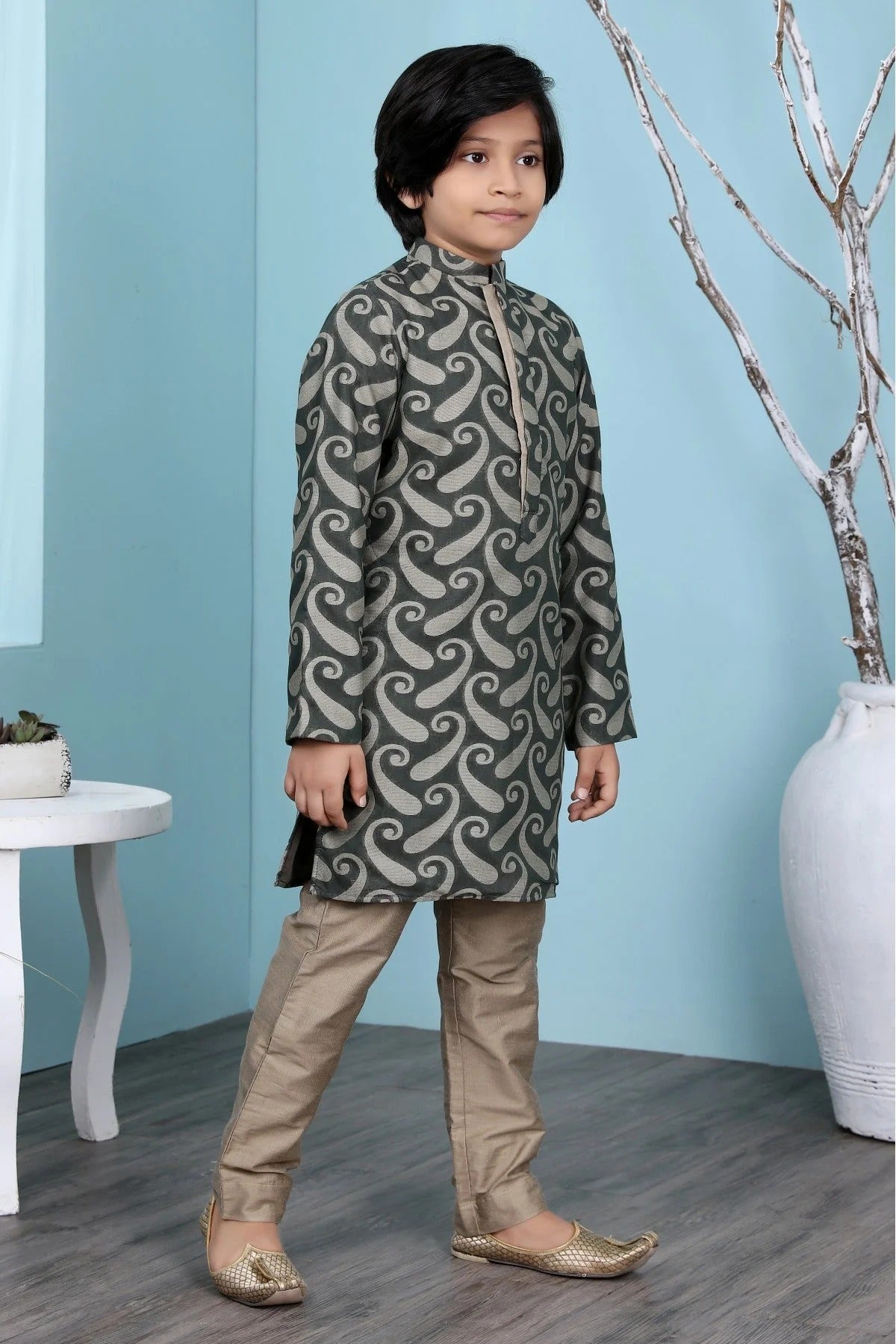 Green Colour Handloom Silk Kurta Pajama BW1070086 B