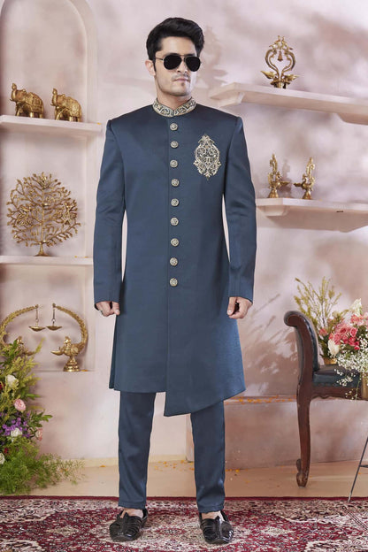 Green Colour Imported Embroidery Work Sherwani