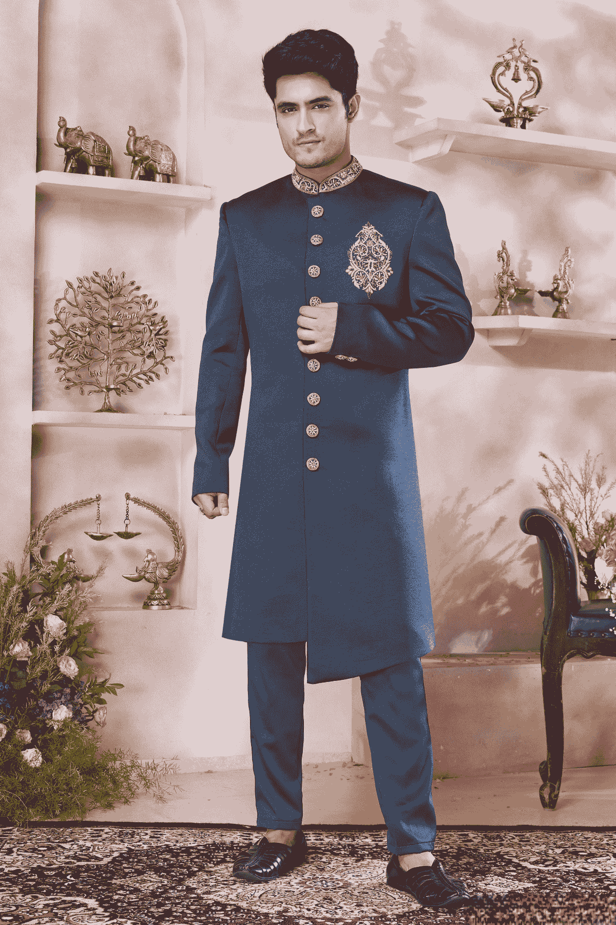 Green Colour Imported Embroidery Work Sherwani