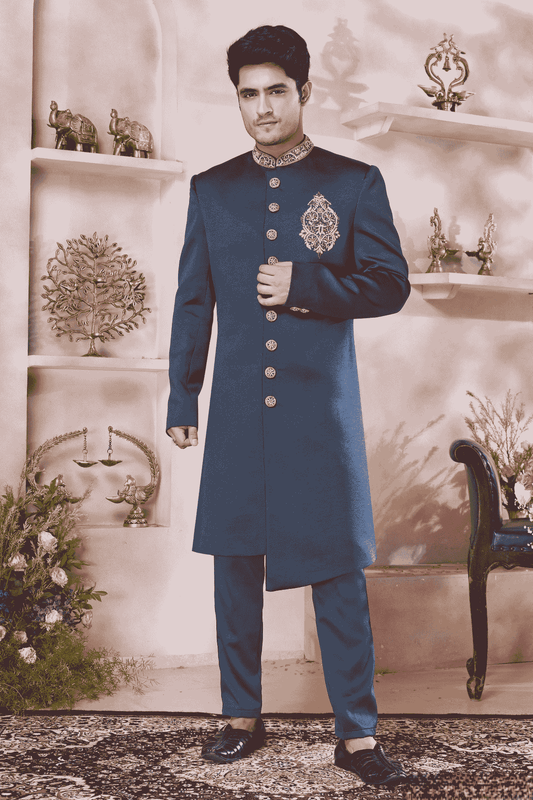 Green Colour Imported Embroidery Work Sherwani