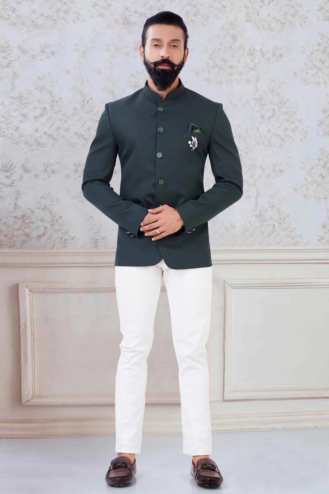 Green Colour Imported Fabric Jodhpuri Suit SH1130036