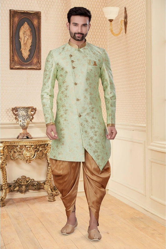 Green Colour Jacquard Dhoti Sherwani SH1040262