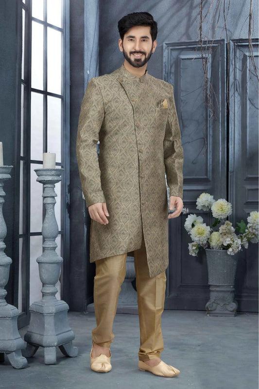 Green Colour Jacquard Digital Print Sherwani SH1040331