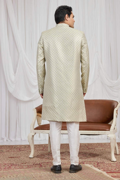 Green Colour Jacquard Embroidery Work Indo Western Sherwani SH1230598