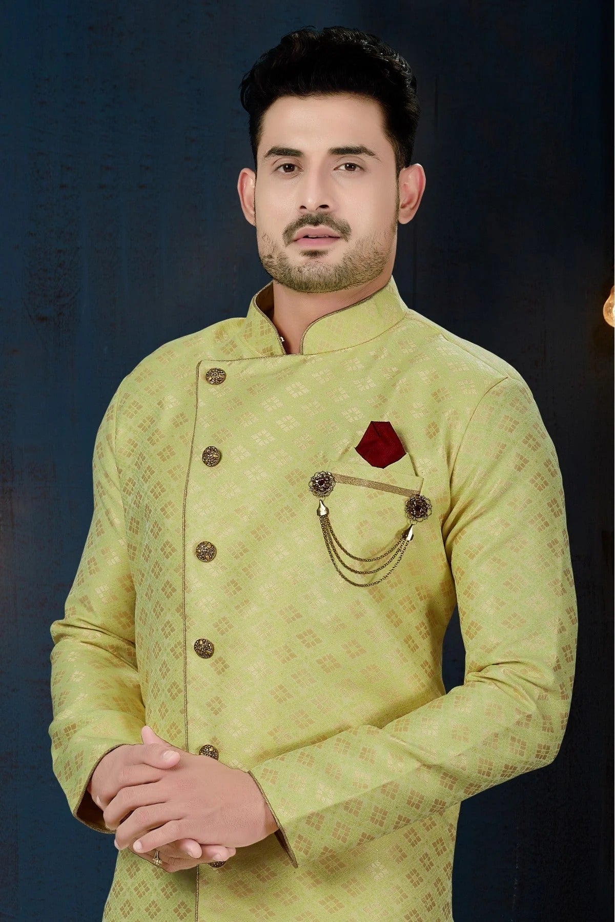 Green Colour Jacquard Party Wear Dhoti Sherwani SH1040211 A